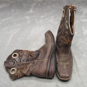 Torres Mens 9.5D Cowboy Boots Brown Leather Square Western Embroidered Pull Hole